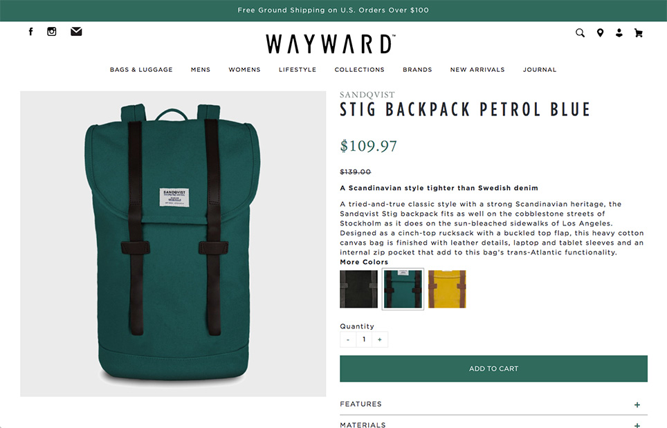 Wayward product page layout